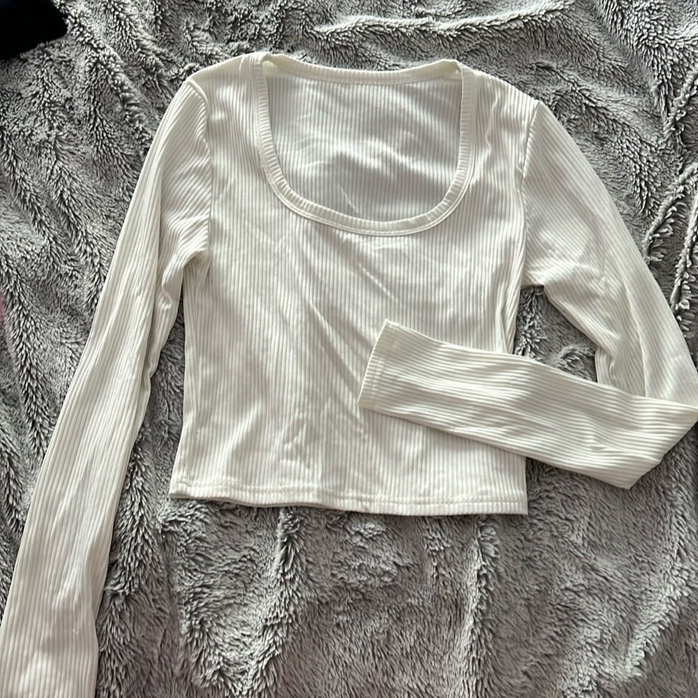 White Ribbed Long sleeve